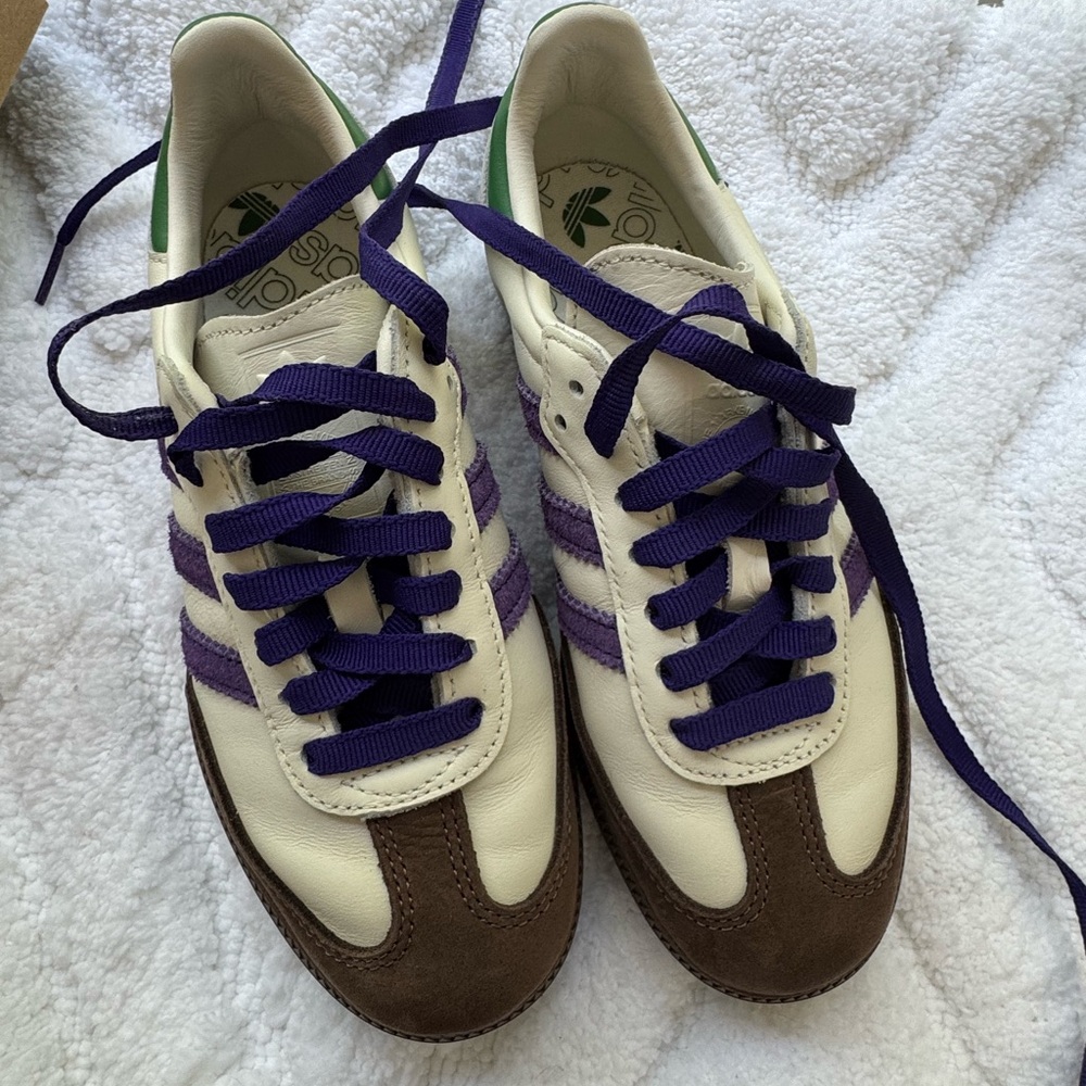 Adidas Sambas Cream and Purple Striped Sneakers